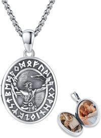 wholesale 925 Sterling Silver Photo Frame Pendant with Mythical Figure and Runes - Gothic Punk Style Necklaces for Men Women Gifts-03- Zeus Locket (NO Personalized )