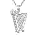 wholesale 925 Sterling Silver Celtic Harp Pendant Necklace With Cubic Zirconia Platinum Plated-0-0