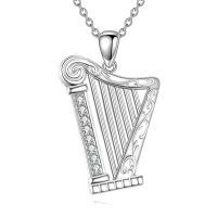 wholesale 925 Sterling Silver Celtic Harp Pendant Necklace With Cubic Zirconia Platinum Plated-harp