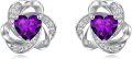 wholesale 925 Sterling Silver Love Knot Stud Earrings with Purple Heart Birthstone s for Women-0-0