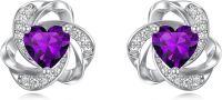 wholesale 925 Sterling Silver Love Knot Stud Earrings with Purple Heart Birthstone s for Women-02-February