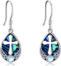 wholesale 925 Sterling Silver Abalone Shell & Opal Teardrop Cross Witch Knot Drop Earrings-Abalone Shell II
