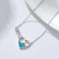 wholesale 925 Sterling Silver Turquoise Heart Mountain Sunset Pendant Necklace for Women-0-1