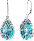 wholesale 925 Sterling Silver Howlite Turquoise Tree of Life Drop Earrings for Women-0-0