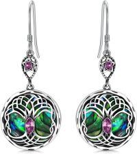 wholesale Sterling Silver Birthstone Celtic Tree of Life Dangle Earrings-Simulated Light Amethyst