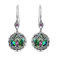wholesale 925 Sterling Silver Celtic Knot Tree Of Life Earrings Wholesale With Green Malachite And Blue Crystal-Simulated Light Amethyst