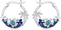 wholesale 925 Sterling Silver Turtle Palm Tree Starfish Blue Enamel Huggie Hoop Earrings-Sea Turtle&Ocean