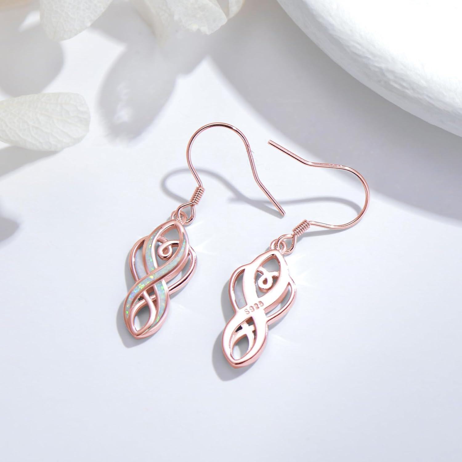 wholesale 925 Sterling Silver White Opal Celtic Knot Drop Earrings Irish s for Women-0-1