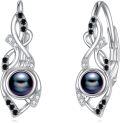 wholesale 925 Sterling Silver Black Pearl & Cubic Zirconia Celtic Dangle Hoop Earrings for Women - Irish  Ideas-0-0