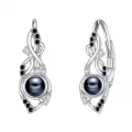 wholesale 925 Sterling Silver Black Pearl & Cubic Zirconia Celtic Dangle Hoop Earrings Wholesale for Women - Irish  Ideas-0-0