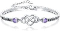 wholesale Sterling Silver Adjustable Infinity Heart Bangle for Women-Bangle for Daughter(Light Purple)
