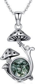 wholesale 925 Sterling Silver Mushroom and Mossy Stone Pendant Necklace for Women - Witchcraft & Pagan Jewelry-0-0