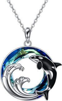 wholesale 925 Sterling Silver Blue Crystal Orca Whale Wave Ocean Pendant Necklace for Women Gifts-Orca Necklace