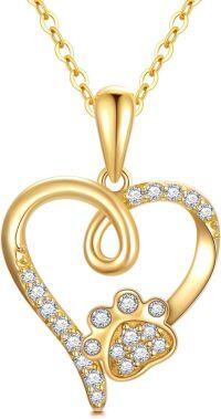 wholesale 14K Gold Pendant & Stud Set with Crystal Paw Prints and Heart Design - Gifts for Her-Paw Print Necklace