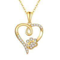 wholesale 14K Gold Pendant & Stud Set with Crystal Paw Prints and Heart Design - Gifts for Her-Paw Print Necklace