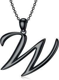wholesale Sterling Silver 26 Letter Pendant Necklace-black gold plated-Letter W