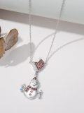 wholesale 925 Sterling Silver Orange Crystal Snowflake & Smiling Snowman Necklace for Women-0-3