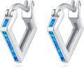wholesale 925 Sterling Silver Blue Fire Opal Triangle Huggie Hoop Earrings for Women -0-0