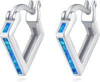 wholesale 925 Sterling Silver Blue Fire Opal Triangle Huggie Hoop Earrings for Women -Square