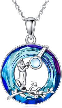 wholesale 925 Sterling Silver Metal Crystal Animal Pendant Necklace - Kitten on Branch Design-Cat A