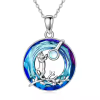 wholesale 925 Sterling Silver Metal Crystal Animal Pendant Necklaces Wholesale - Kitten on Branch Design-Cat A
