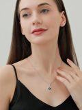 wholesale 925 Sterling Silver & White Gold-Plated Teardrop Black Freshwater Pearl Pendant Necklace with Cubic Zirconia Accents-0-3