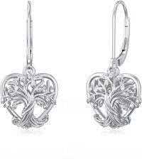 wholesale 925 Sterling Silver Heart-Shaped Tree of Life Dangle Earrings for Women-Tree of Life
