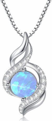 wholesale Sterling Silver 7 Color Opal Infinity Swirl Pendant Necklace (18 +2 )-Light Blue