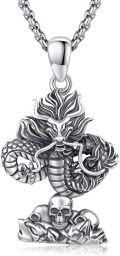 wholesale 925 Sterling Silver Dragon Pendant with Skull and Stone Chain for Men Women Valentines Day Gifts-0-0