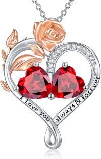 wholesale Sterling Silver Rose Quartz Heart Birthstone Necklace for Women Valentine s Day Gift-01-01-Jan-Jan Birthstones