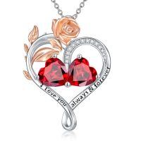 wholesale 925 Sterling Silver Rose Quartz Heart Birthstone Necklace for Women Valentine s Day Gift-01-01-Jan-Jan Birthstones