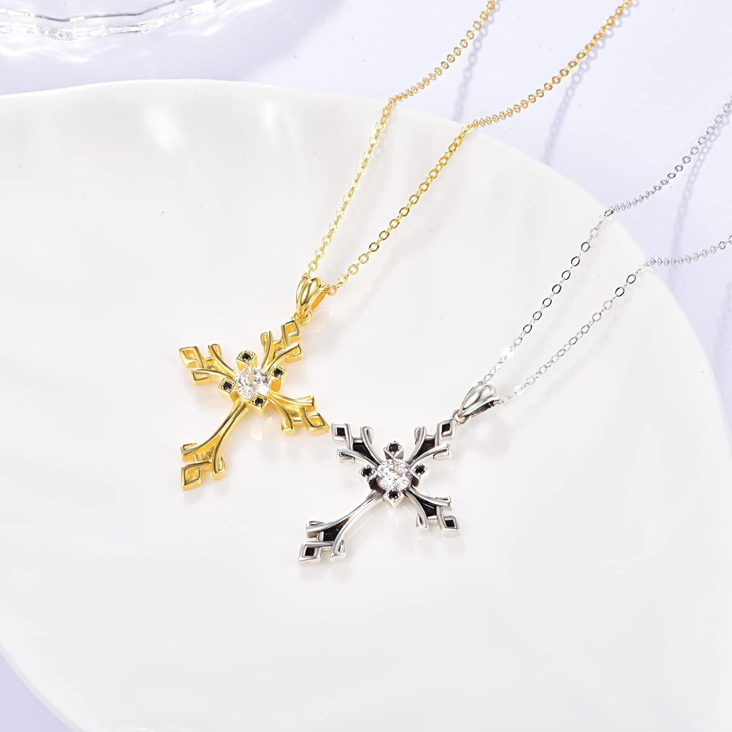 Sterling Silver Stone Christian Cross Pendant Necklace for Women Mom Faith Gifts-0-3