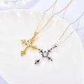 wholesale 925 Sterling Silver Cubic Zirconia Cut Black Crystal Rhinestone Religious Cross Charm Pendant Chain Necklaces  For Her Mother's Day Present 24 Length-0-2