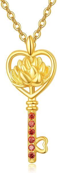 wholesale  14K Gold Plated Sterling Silver Birth Flower Stone Necklace w Key Pendant 18 +2 Chain ( chars)-07-Jul-Lotus