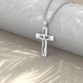 wholesale 925 Sterling Silver Heart and Cross Pendant with Cubic Zirconia Necklaces for Women s 45cm Chain Length-0-2