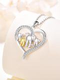 wholesale 925 Sterling Silver Elephant Family with Gold Heart Pendant Necklace for Women-0-1