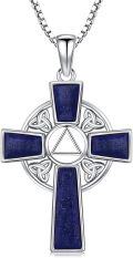 wholesale 925 Sterling Silver & Lapis Lazuli Celtic Cross Trinity Knot Pendant Necklace-0-0