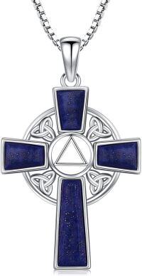 wholesale 925 Sterling Silver & Lapis Lazuli Celtic Cross Trinity Knot Pendant Necklace-AA Sobriety