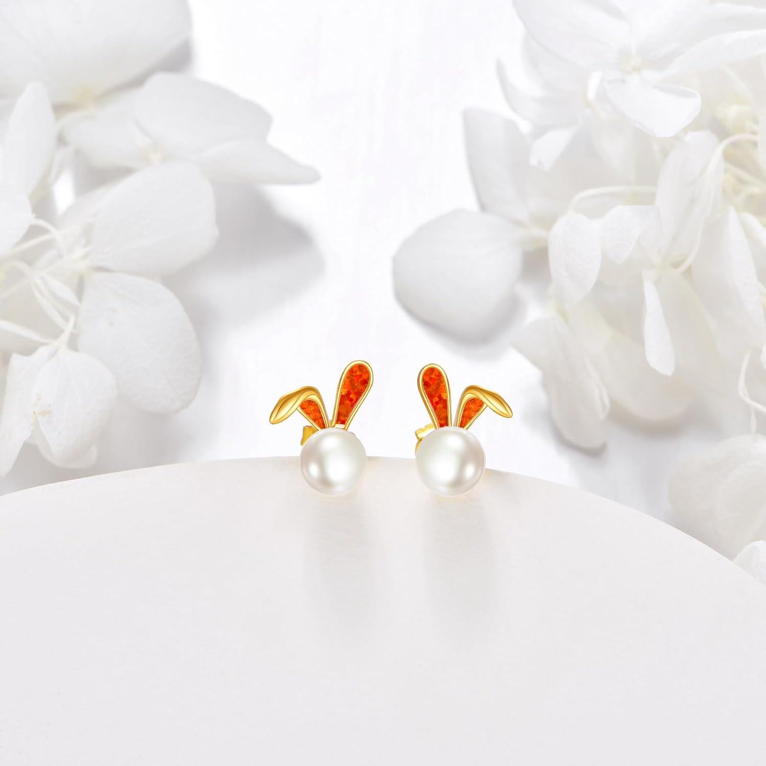 wholesale 14K Gold Pearl Bunny Ear Studs - Adorable Rabbit s for Girls and Women-0-3