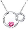 wholesale Sterling Silver Heart Birthstone Interlocking Double Circle Sister Necklace-0-0