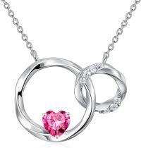 wholesale Sterling Silver Heart Birthstone Interlocking Double Circle Sister Necklace-Pink