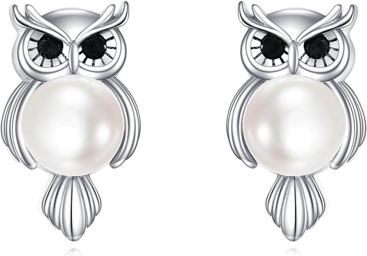  Sterling Silver Pearl Unicorn Owl Penguin Stud Earrings Cute Animal Jewelry Gift -0-1