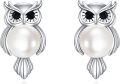 wholesale 925 Sterling Silver Pearl Owl Stud Earrings - Adorable Animal Jewelry for Women and Girls-0-0