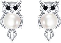wholesale 925 Sterling Silver Pearl Owl Stud Earrings - Adorable Animal Jewelry for Women and Girls-Owl