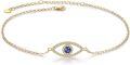 wholesale Gold 925 Sterling Silver Evil Eye Anklet with Blue Sapphire and CZs for Women-0-0