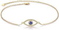 wholesale Gold 925 Sterling Silver Evil Eye Anklet with Blue Sapphire and CZs for Women-Evil Eye Anklet