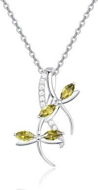 wholesale 925 Sterling Silver Citrine Gemstone Dragonfly Pendant with Cubic Zirconia Accents on an Adjustable Length Chain (16-19 inches)-Green Peridot