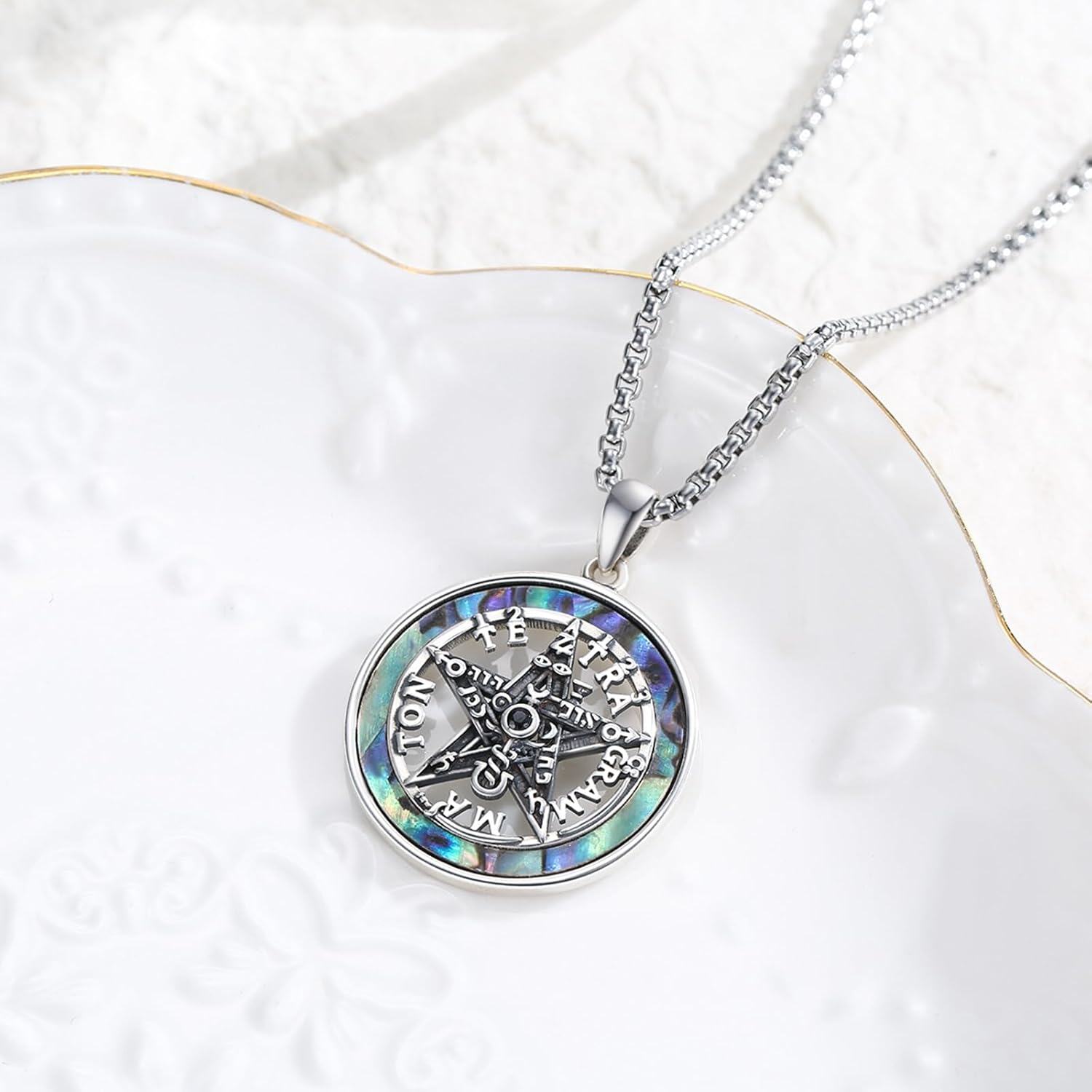Sterling Silver Pentagram Pendant Necklaces for Women Men-0-3