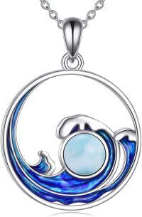 wholesale 925 Sterling Silver Ocean Wave Compass with Blue Shell Pendant Necklace-Wave Opal