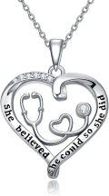 wholesale 925 Sterling Silver Heart Shaped Stethoscope Caduceus Angel Wings RN Pendant Necklace-0-0